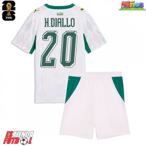 Senegal Habib Diallo #20 Primera Equipación Niños Mundial 2026 Manga Corta (+ Pantalones cortos)